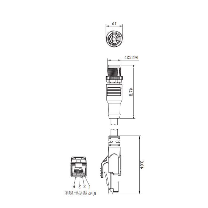 M12 4Pin 公头直型(D-coded)转RJ45公头直型、双端预铸PVC非柔性电缆、带屏蔽、绿色护套、0C3181-XXX